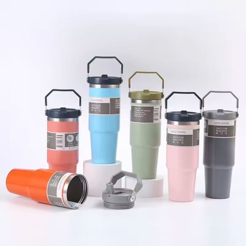 2024 High Quality Double Wall Cups 20oz 30oz Stainless Steel Portable Coffee Mug For Car With Lids Tumbler With Handle And Straw