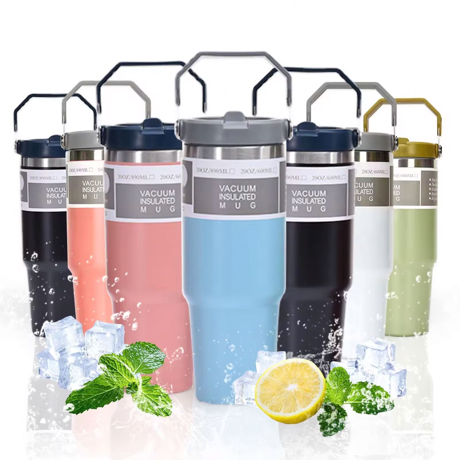 2024 High Quality Double Wall Cups 20oz 30oz Stainless Steel Portable Coffee Mug For Car With Lids Tumbler With Handle And Straw