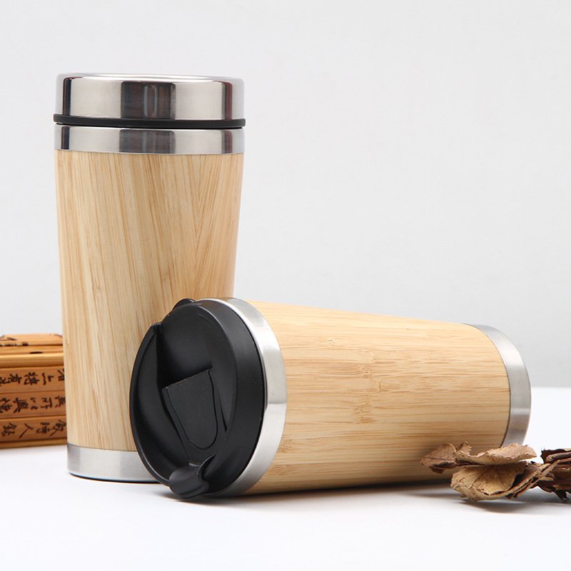 450 ML New Design Bamboo Auto Cup Water Bottle Eco Double Wall Bamboo Water Bottle Bamboo Thermos