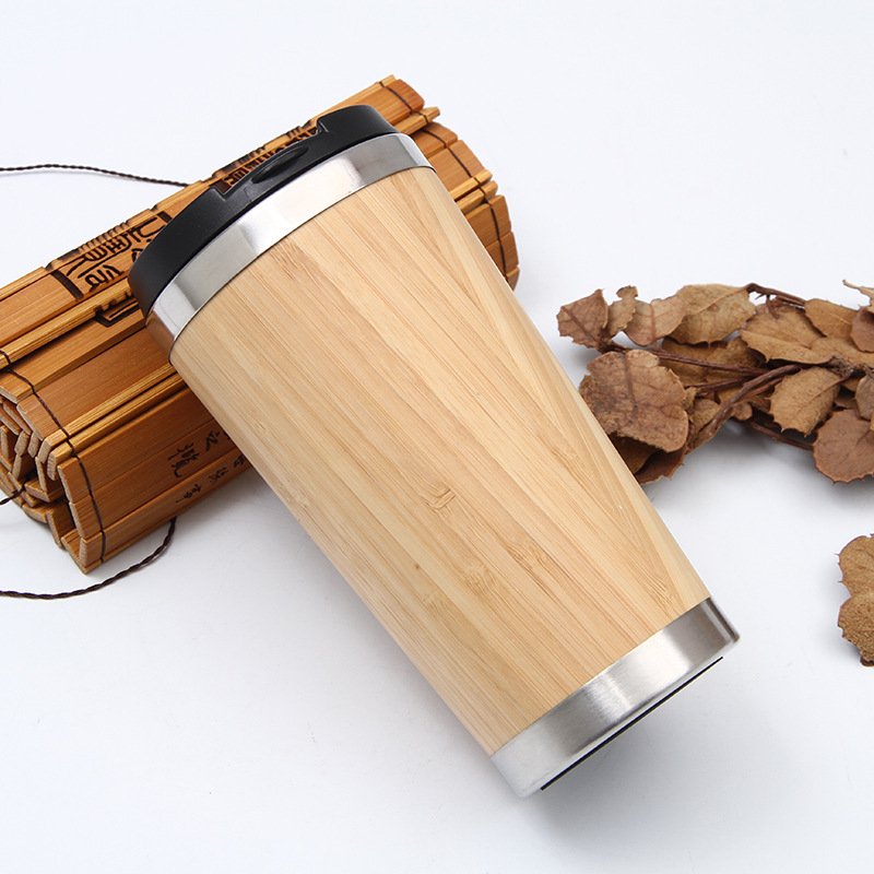 450 ML New Design Bamboo Auto Cup Water Bottle Eco Double Wall Bamboo Water Bottle Bamboo Thermos