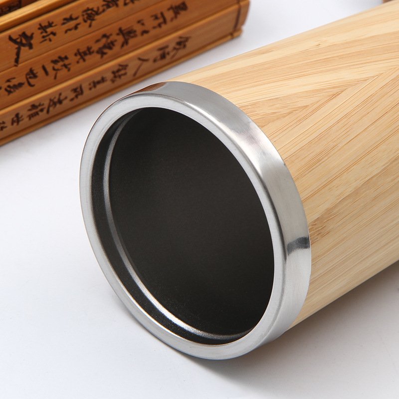 450 ML New Design Bamboo Auto Cup Water Bottle Eco Double Wall Bamboo Water Bottle Bamboo Thermos