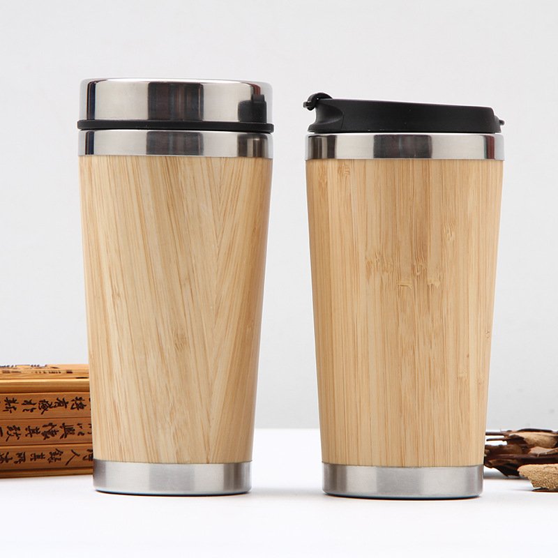 450 ML New Design Bamboo Auto Cup Water Bottle Eco Double Wall Bamboo Water Bottle Bamboo Thermos