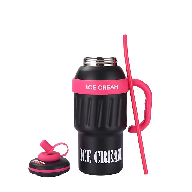 Stainless Steel Vacuum Flask Double Wall Water Bottles Ice Cream Shaped 40OZ Tumbler Mug with Straw and Handle And Straw