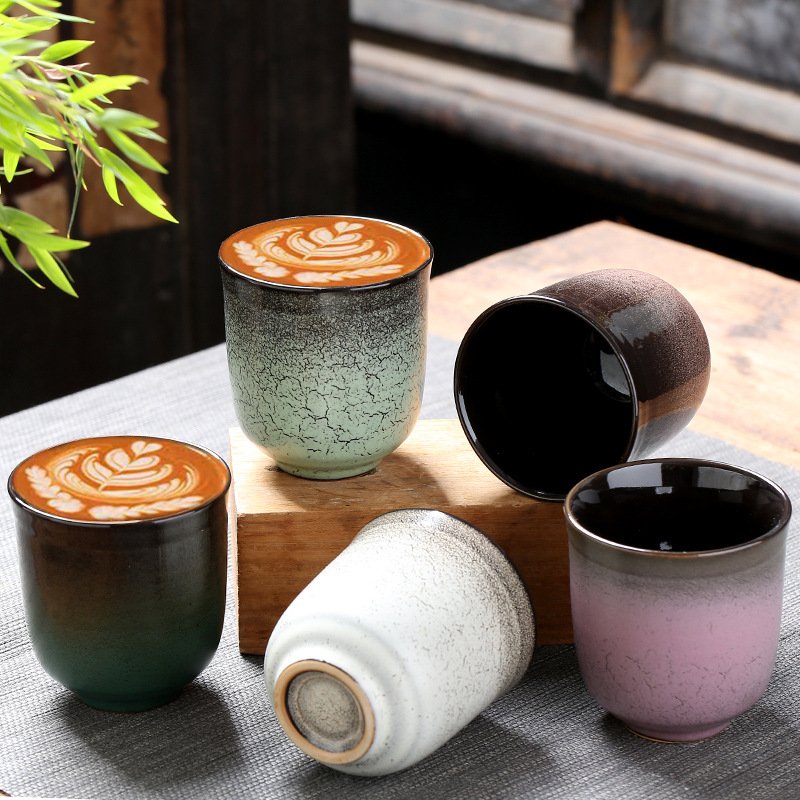 200ML Crude Pottery Retro Japanese Ceramic Coffee Cup, Matcha Sake Cups Engraving LOGO Espresso Ceramic Mug