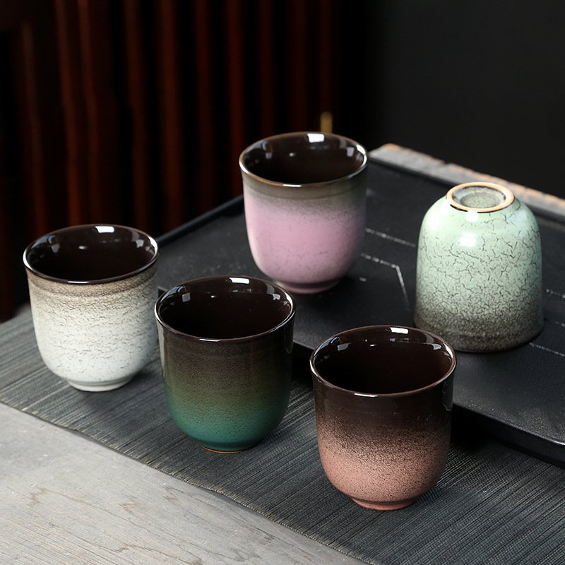 200ML Crude Pottery Retro Japanese Ceramic Coffee Cup, Matcha Sake Cups Engraving LOGO Espresso Ceramic Mug