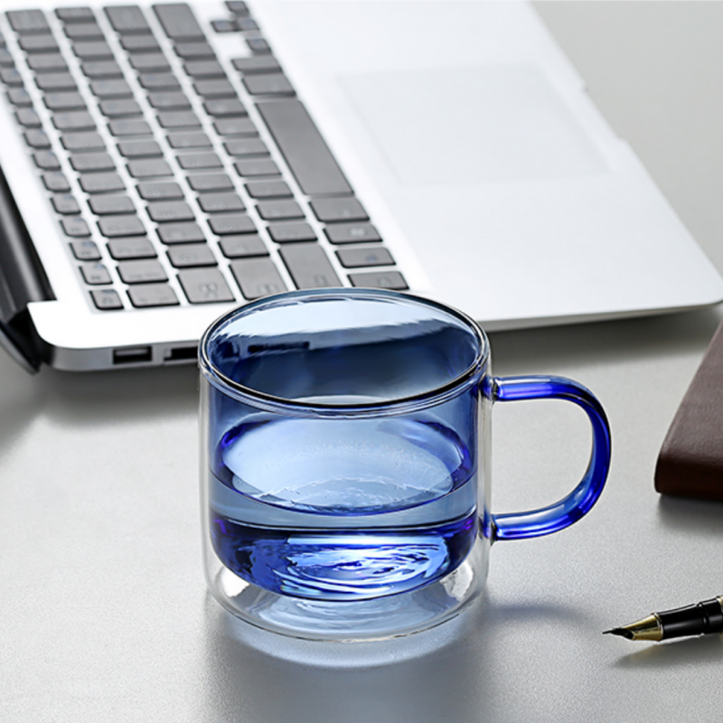 Brief simple classical design colourful modern heated thermo glass coffee mug