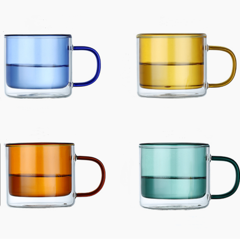 Brief simple classical design colourful modern heated thermo glass coffee mug