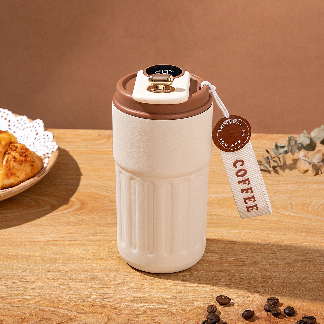 Smart Temperature Controlled Coffee Mug 450ml Double Wall Stainless Steel Vacuum Thermal Cups With Led Temperature Display Lid