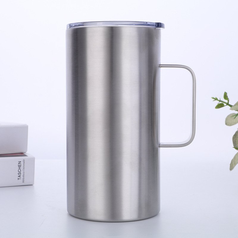 16oz Double Wall Insulated Vacuum Beer Mug Stainless Steel Water Bottle With Handle Lid
