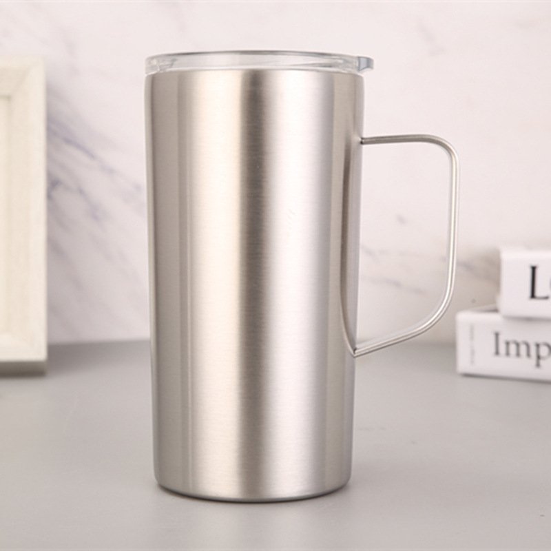 16oz Double Wall Insulated Vacuum Beer Mug Stainless Steel Water Bottle With Handle Lid