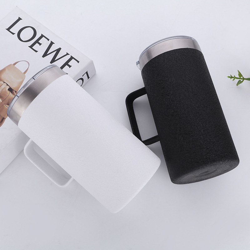 16oz Double Wall Insulated Vacuum Beer Mug Stainless Steel Water Bottle With Handle Lid