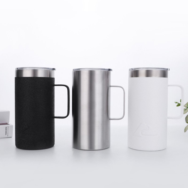 16oz Double Wall Insulated Vacuum Beer Mug Stainless Steel Water Bottle With Handle Lid
