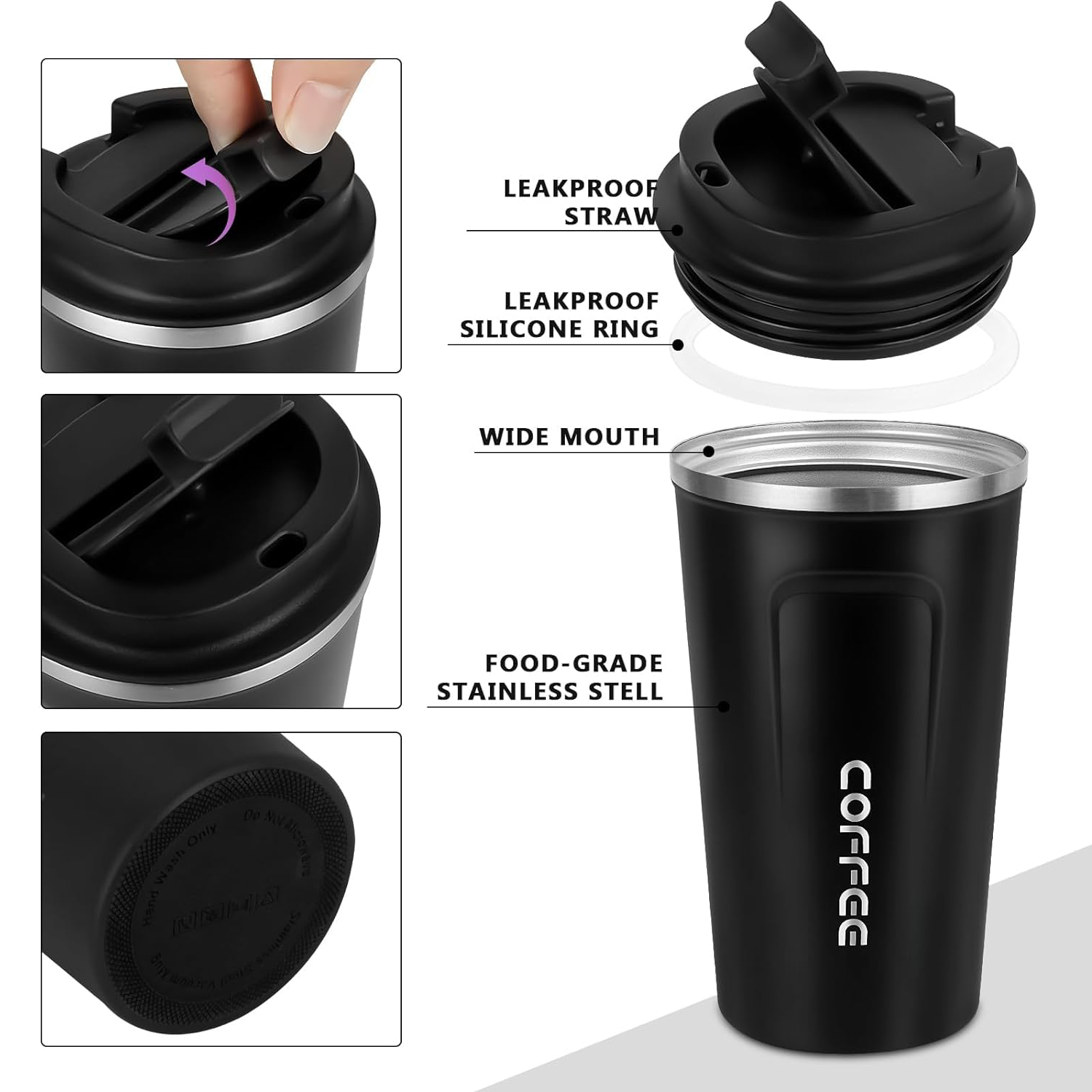Eco Friendly 12oz 17oz Portable Stainless Steel Vacuum Coffee Cup Insulated Travel Mug With Leakproof Lid