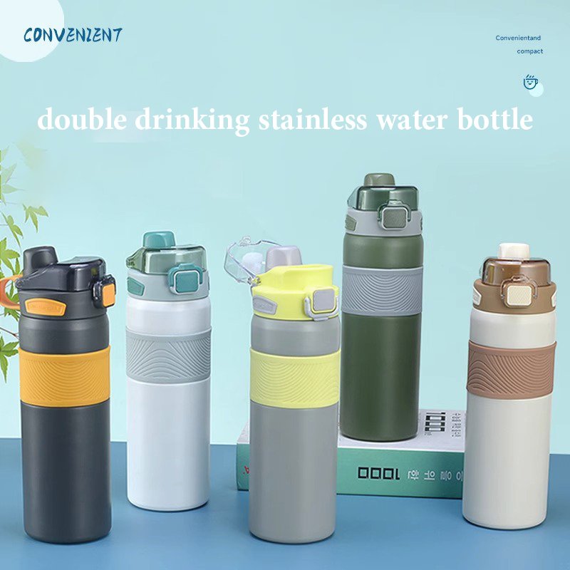 Wholesale 600ml 800ml Portable Stainless Steel Vacuum Insulated Water Bottle With Bounce Button Lid And Straw
