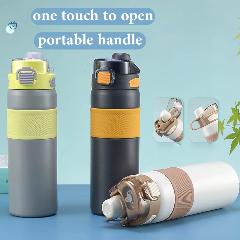 Wholesale 600ml 800ml Portable Stainless Steel Vacuum Insulated Water Bottle With Bounce Button Lid And Straw