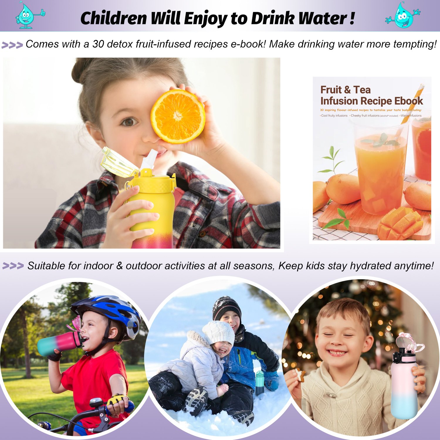 350ml BPA-Free Kids Double Wall Insulated Tumbler With Lid Sports Stainless Steel Portable Drinking Water Bottle For School