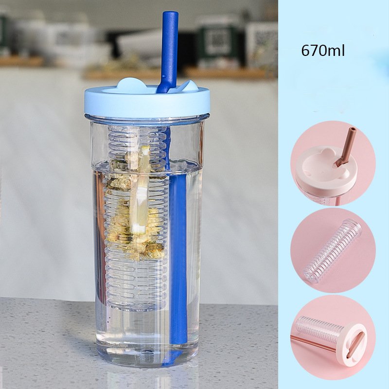 Portable Straw Juice Cup Large Capacity Ton Barrels Plastic Water Bottle with Lid for Female Student