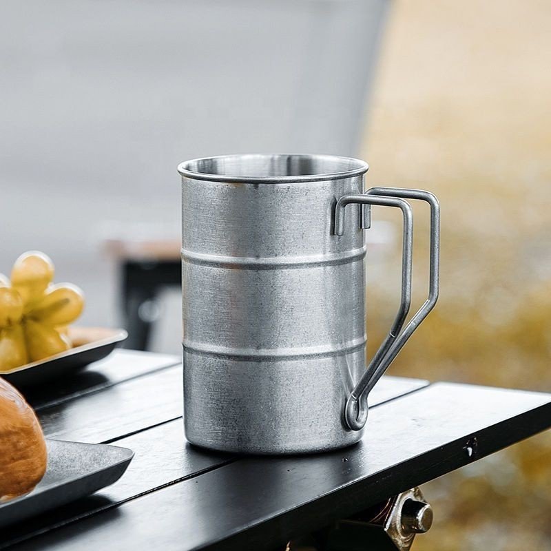 Good Selling Stainless Steel Beer Mug with Handle Straw Camping Coffee Mug Rustic Farmhouse Industrial Style Metal Cups Teacup