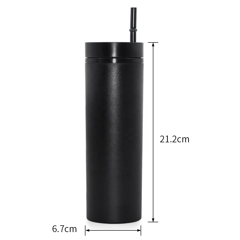 16oz Double Wall Plastic Tumblers with Straw Slim Skinny Cups Mug Acrylic Pastel Colored Matte Tumbler