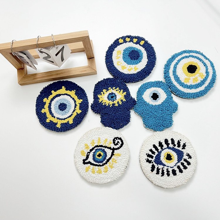 High Quality Punch Needle Handmade Drink Tufted Mini Custom Mug Rug Coasters