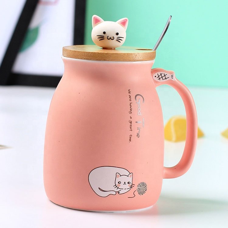 Cute Cat Style Ceramic Mugs Lid Spoon Cartoon Creative Morning Mug Milk Coffee Tea Unique Porcelain Coffee Mugs