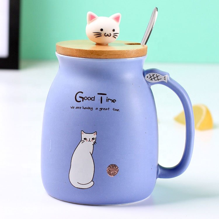 Cute Cat Style Ceramic Mugs Lid Spoon Cartoon Creative Morning Mug Milk Coffee Tea Unique Porcelain Coffee Mugs
