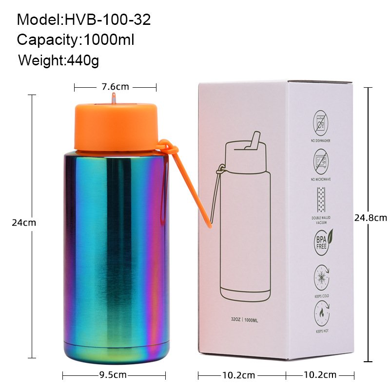 Wholesale Big Capacity 1000ml Reusable Vacuum Insulated Wide Mouth Sports Water Bottle Flask