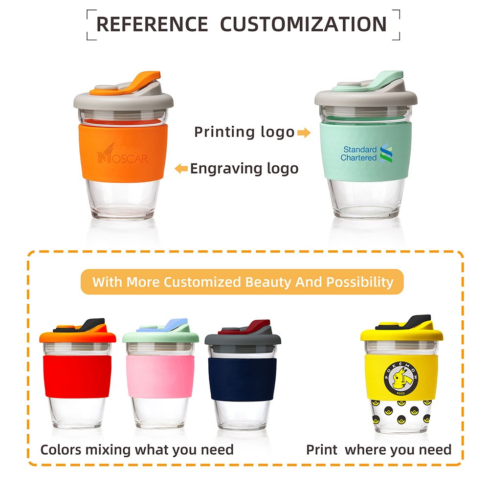 MoChic Logo Reusable Office Spill proof Handmade Glass Coffee Tea mug Coffee cup with lids