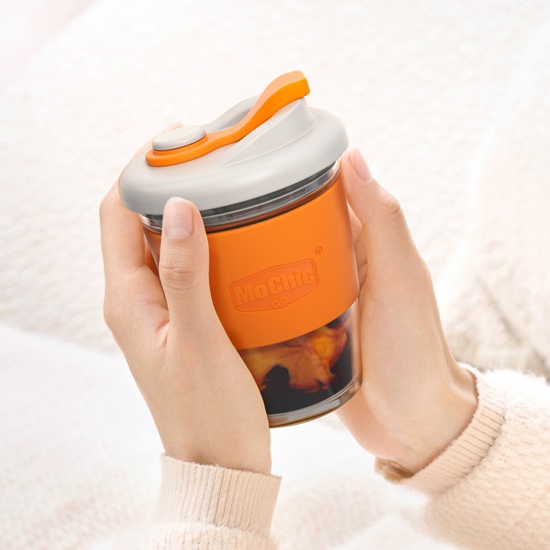 MoChic Logo Reusable Office Spill proof Handmade Glass Coffee Tea mug Coffee cup with lids