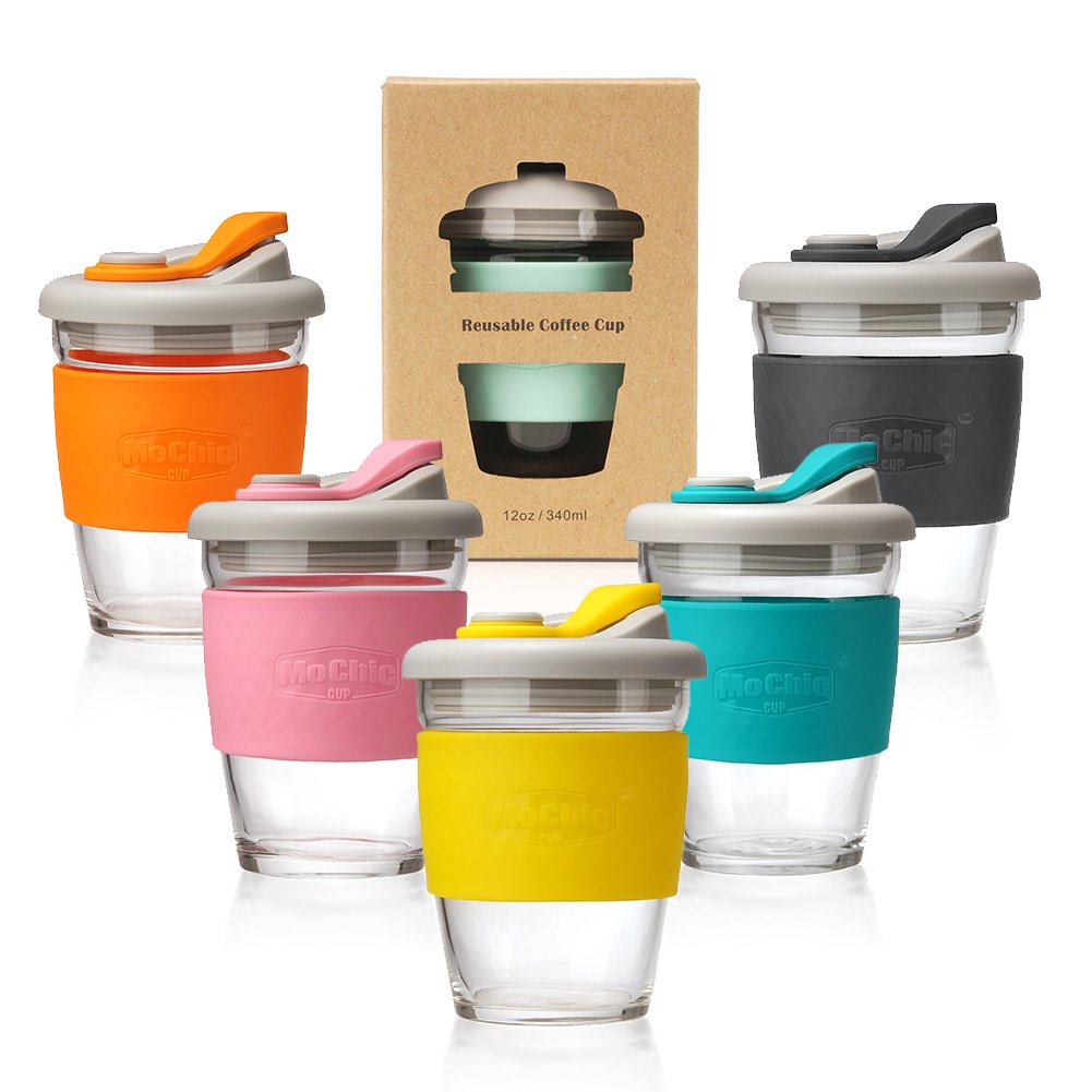 MoChic Logo Reusable Office Spill proof Handmade Glass Coffee Tea mug Coffee cup with lids