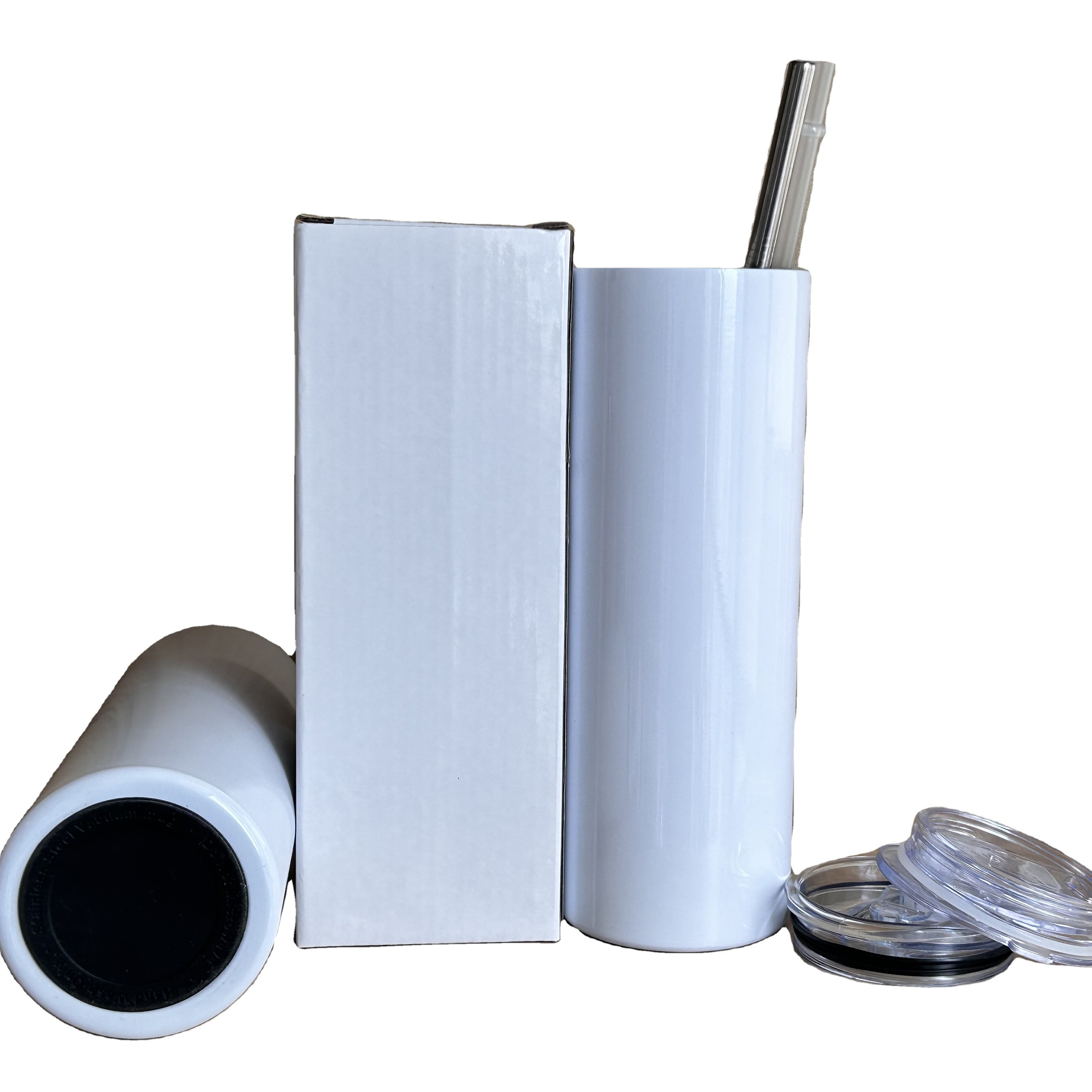 usa stock 20oz white sublimation blanks stainless steel Water Bottles skinny straight sublimation tumblers with straw