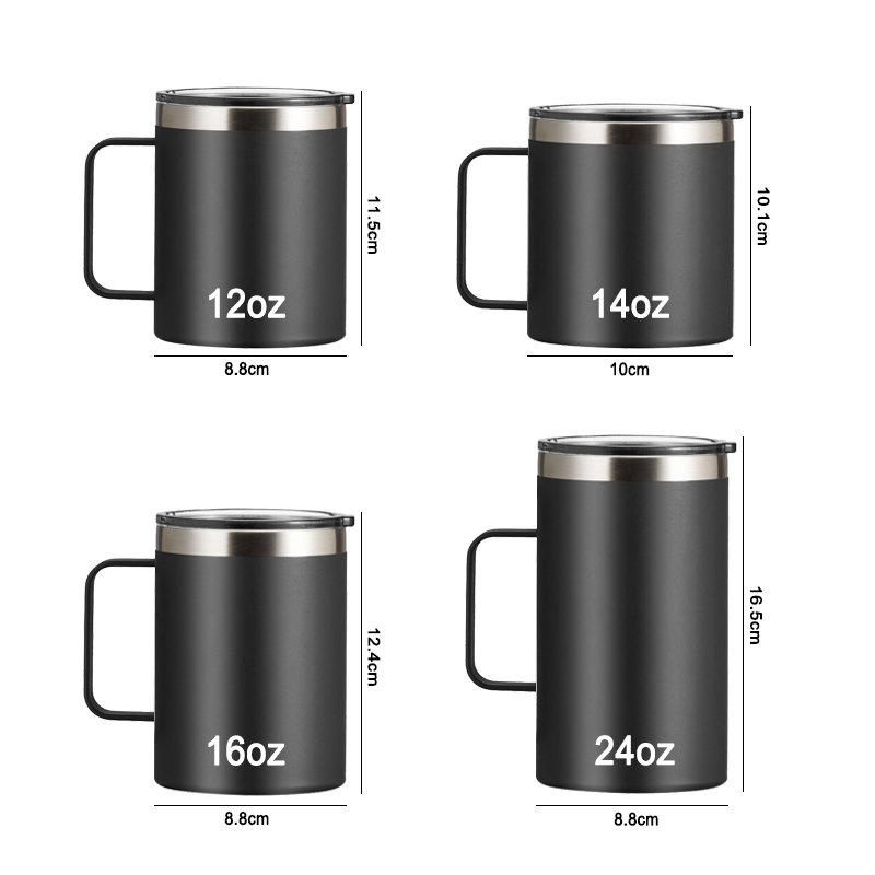 Custom 12oz Insulated Leakproof Coffee Mug with Lid Double Wall Vacuum Stainless Steel Travel Tumbler with Handle Camping Mug
