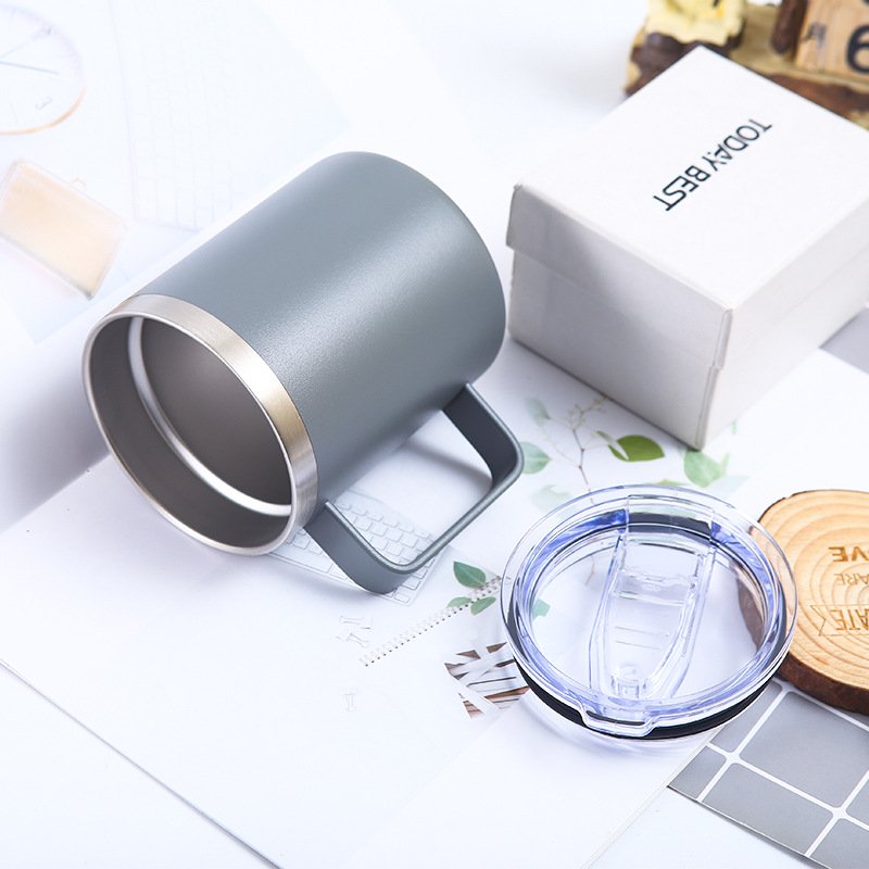 Custom 12oz Insulated Leakproof Coffee Mug with Lid Double Wall Vacuum Stainless Steel Travel Tumbler with Handle Camping Mug