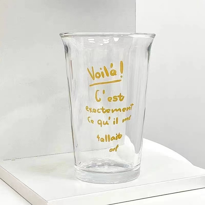 Custom 12oz Clear Flat Bottom Wide Mouth Reusable Milkshake Cup Ice Cream Cup Curled Glass Coffee Cup
