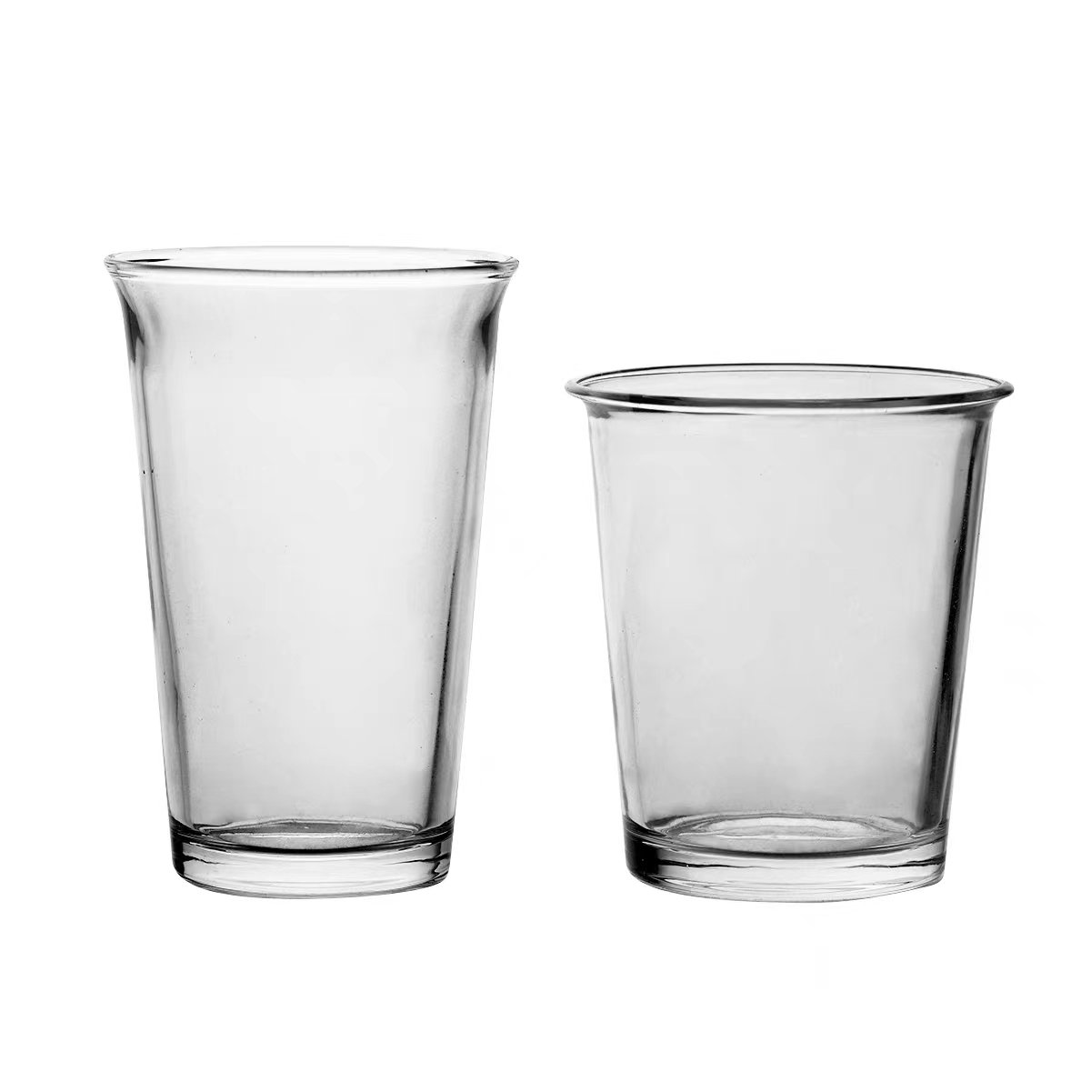 Custom 12oz Clear Flat Bottom Wide Mouth Reusable Milkshake Cup Ice Cream Cup Curled Glass Coffee Cup
