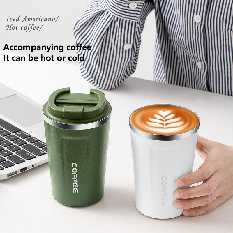 380ML/500ML Vacuum Insulated Leakproof Coffee Mug Milk Tea Thermos Mugs Car Mounted Water Bottle Stainless Steel Thermal Cup