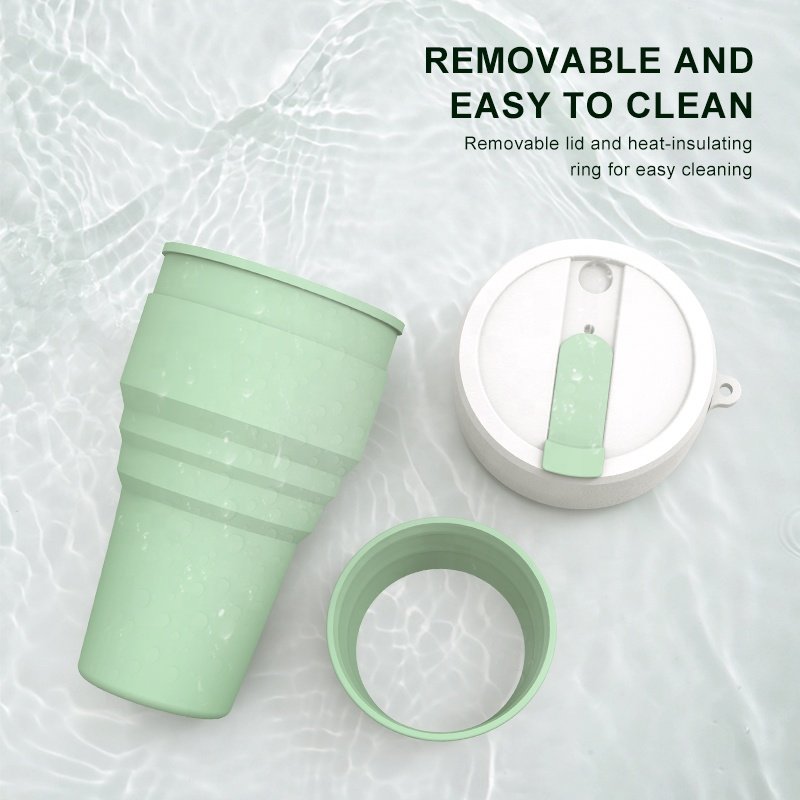 Wellfine Portable Silicone Foldable Personalize Reusable Collapsible Travel Coffee Water Cup Folding Outdoor Camping Travel Mug