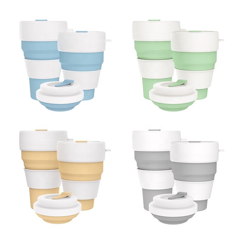 Wellfine Portable Silicone Foldable Personalize Reusable Collapsible Travel Coffee Water Cup Folding Outdoor Camping Travel Mug