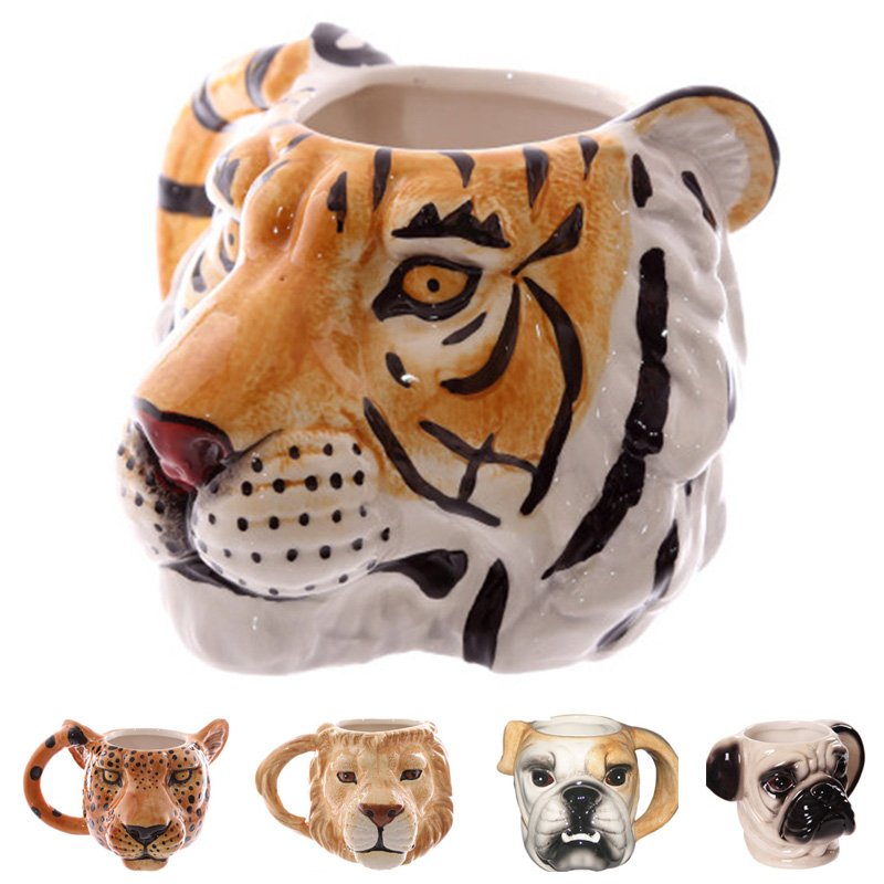 Custom 3D Lion Cup Series Animal Tiger Shape Mugs Painted Coffee Ceramic Mug