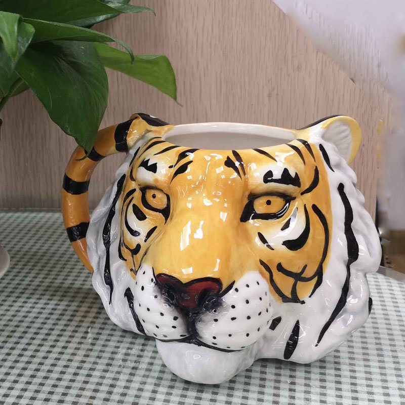 Custom 3D Lion Cup Series Animal Tiger Shape Mugs Painted Coffee Ceramic Mug