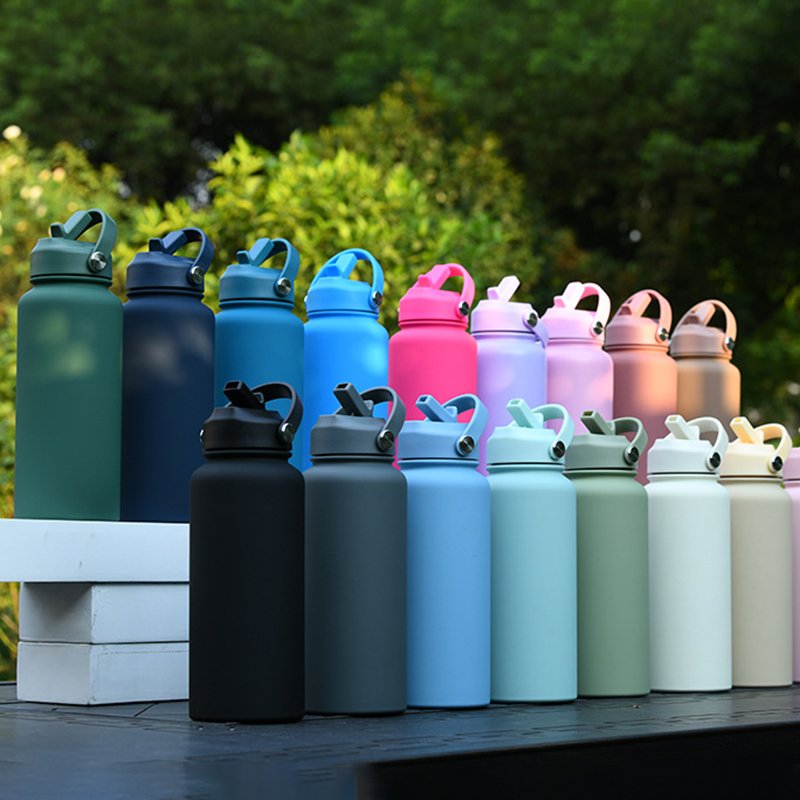 Custom Print Insulated Water bottle With Straw Lid 22oz 32oz 40oz Stainless Steel Metal Thermos Water Bottle For Sports & Gym