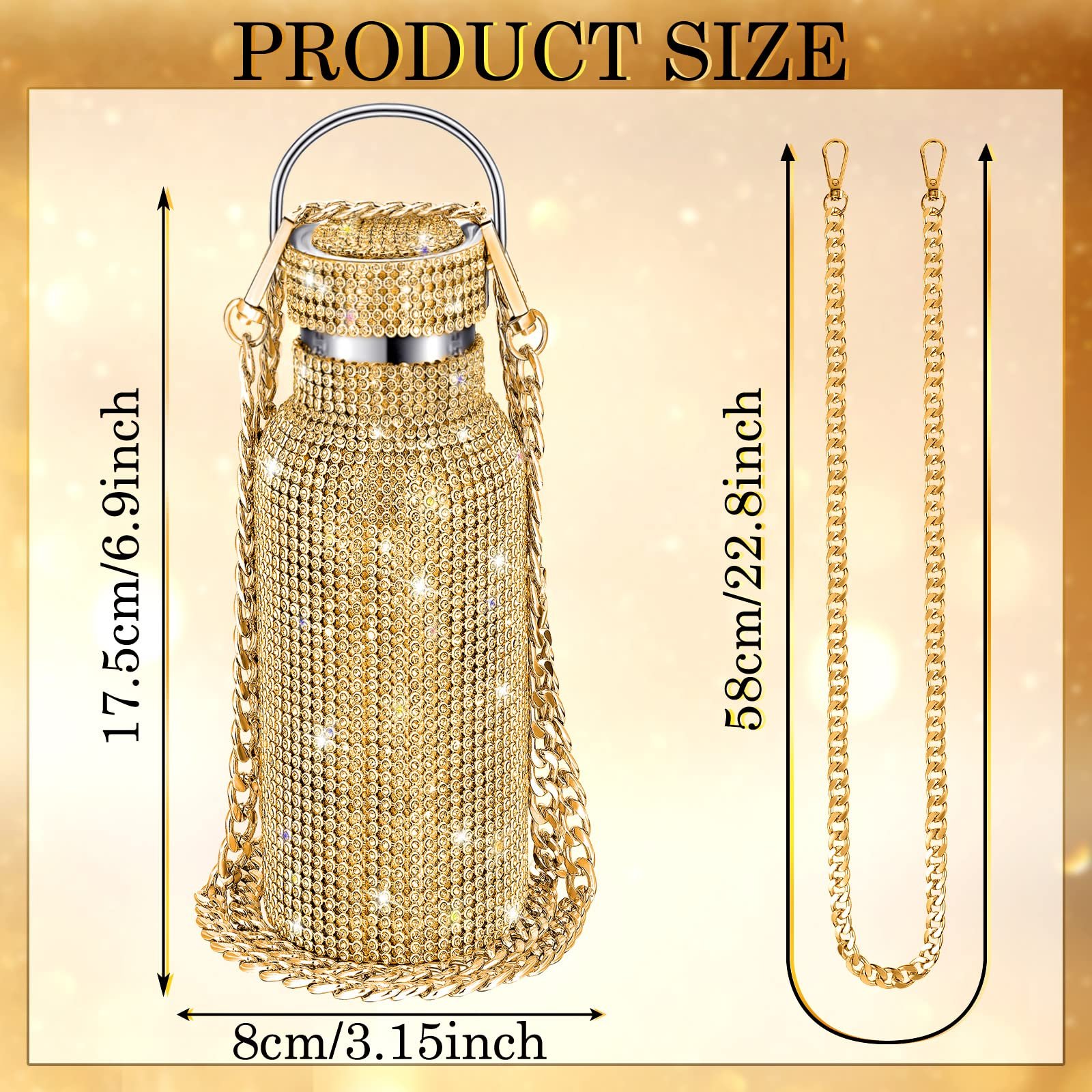 Hot Sale Luxury Designer Vacuum Flask Shiny Smart Gold Diamond Rhinestone Diamond Cup Crystal Water Bottle
