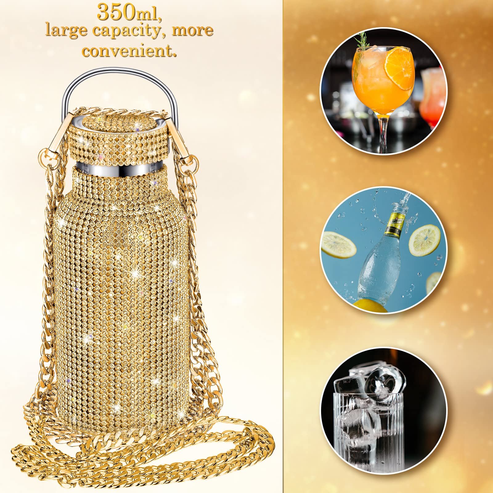 Hot Sale Luxury Designer Vacuum Flask Shiny Smart Gold Diamond Rhinestone Diamond Cup Crystal Water Bottle