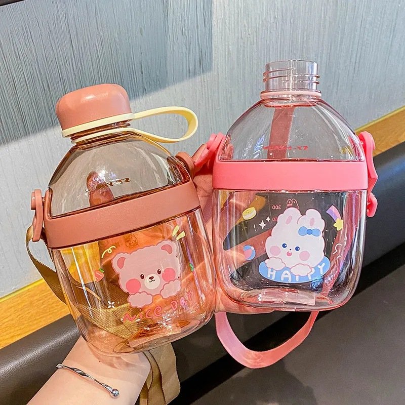 Cute Girls 650ml Children Portable Drinking Gourde Enfant Bpa Free Sport Kids School Kids Plastic Water Bottles With Straw/strap