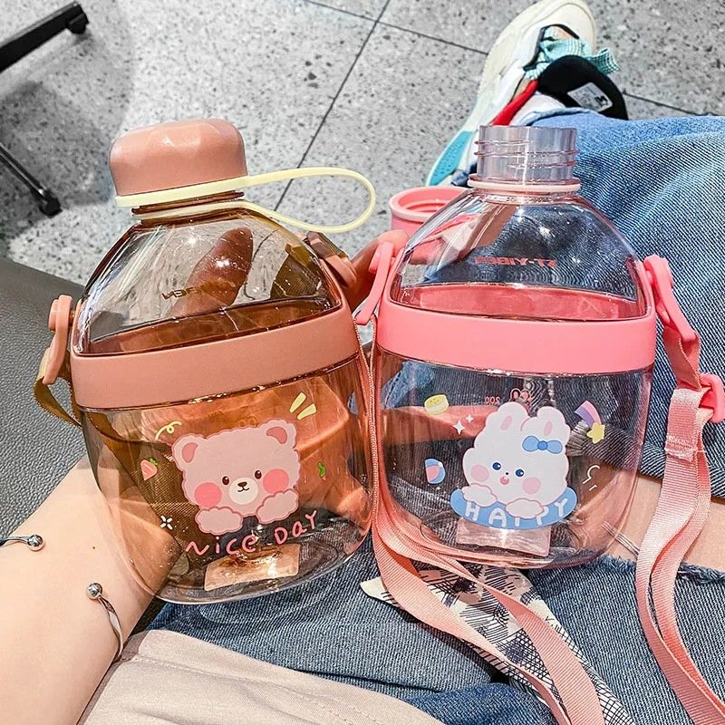 Cute Girls 650ml Children Portable Drinking Gourde Enfant Bpa Free Sport Kids School Kids Plastic Water Bottles With Straw/strap