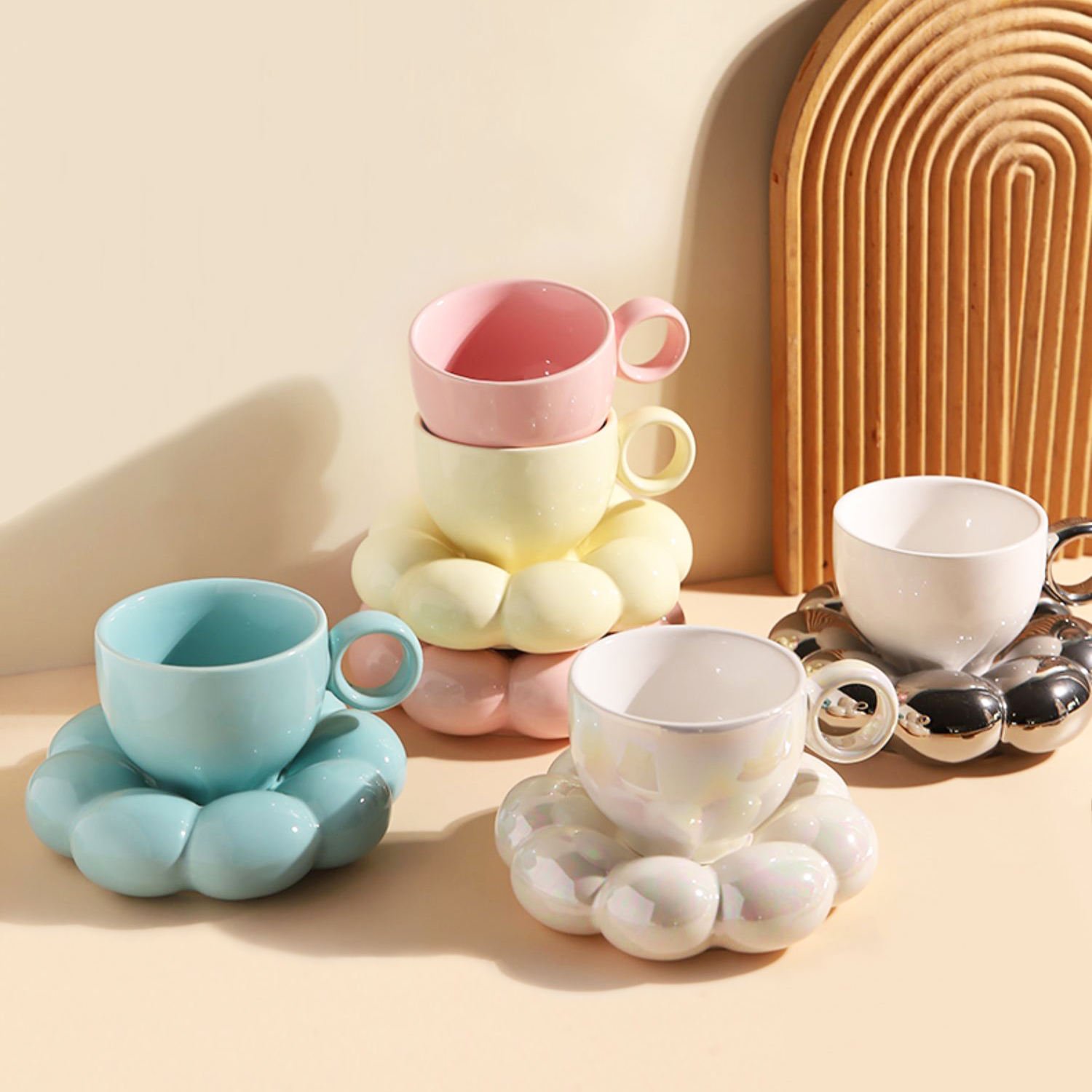 Ins Macaron Color Porcelain Mug Cappuccino Latte Tea Milk Mug Plain Ceramic Coffee Cup And Saucer Set