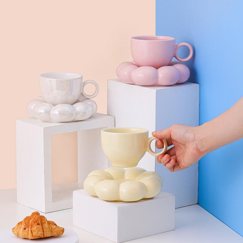 Ins Macaron Color Porcelain Mug Cappuccino Latte Tea Milk Mug Plain Ceramic Coffee Cup And Saucer Set