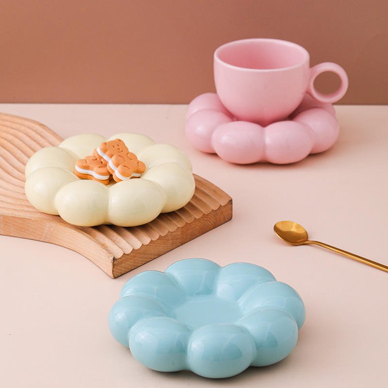 Ins Macaron Color Porcelain Mug Cappuccino Latte Tea Milk Mug Plain Ceramic Coffee Cup And Saucer Set
