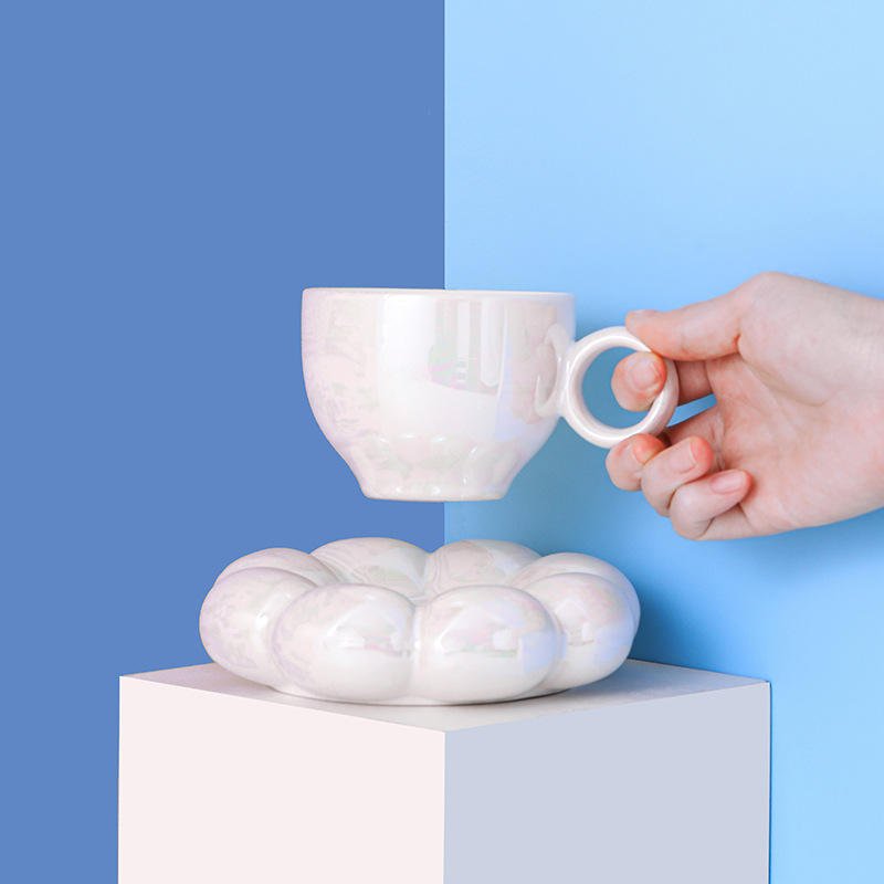 Ins Macaron Color Porcelain Mug Cappuccino Latte Tea Milk Mug Plain Ceramic Coffee Cup And Saucer Set