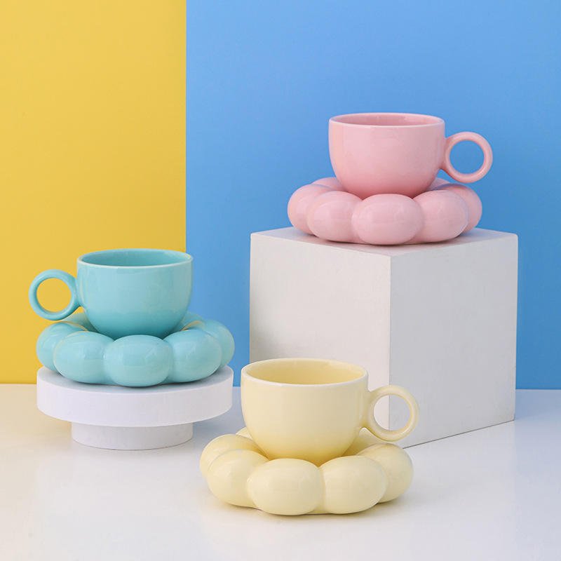 Ins Macaron Color Porcelain Mug Cappuccino Latte Tea Milk Mug Plain Ceramic Coffee Cup And Saucer Set